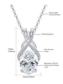 XUJIA 1pc Women's 925 Sterling Silver Infinity Moissanite Necklace, Oval Cut 3 Carat - 8x10mm Moissanite Jewelry, Women's Engagement Wedding Anniversary Birthday Party Jewelry Gift - PMO-296 - View 9