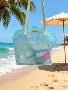 1 Blue Pvcseashell Shoulder Bag - Cute Transparent Handbag With Starfish And Shell Elements; Travel Jelly Bag, Special-Shaped Beach Bag, Shell Bag, Creative Backpack.Multi Functional Fun Bag, Made Of High-Quality Pvc Material, Anti Slip And Wear-Resistant; Secure The Handle And Prevent It From Falling Off Easily. Suitable For Daily Carrying And Travel Essentials, It Is An Ideal Birthday And Anniversary Gift, Bridesmaid Gift, And His/Her Gift. - Multicolor - View 2