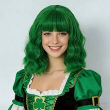 Medium Length Curly Wavy Green Ginger Blue Pink Bob Anime Cosplay Wig With Bangs For Women Heat Resistant Synthetic Natural Looking Curls Hair With Fringe Wig For Daily Party Use, Fluffy Water Wave Short Wig For Holiday Masquerade Comic Con Exhibition Festivals Stage Performance Accessories & Christmas Birthday Gifts For Her, Beginner Friendly - Multicolor - View 2