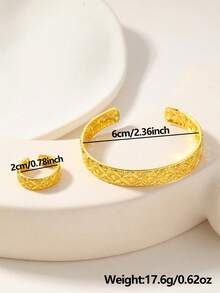 2pcs Minimalist Car Flower Bangle Bracelet & Ring Jewelry Set, Suitable For Daily Wear, Festivals, Parties Or Wedding Gifts - Multicolor - View 11