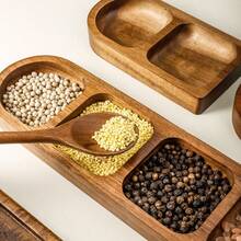 1pc Rosewood 3-Compartment Small Dish, Wooden Dipping Sauce Plate, High-End Breakfast, BBQ, Hot Pot, Kimchi, Condiment Dish - Brown - View 3