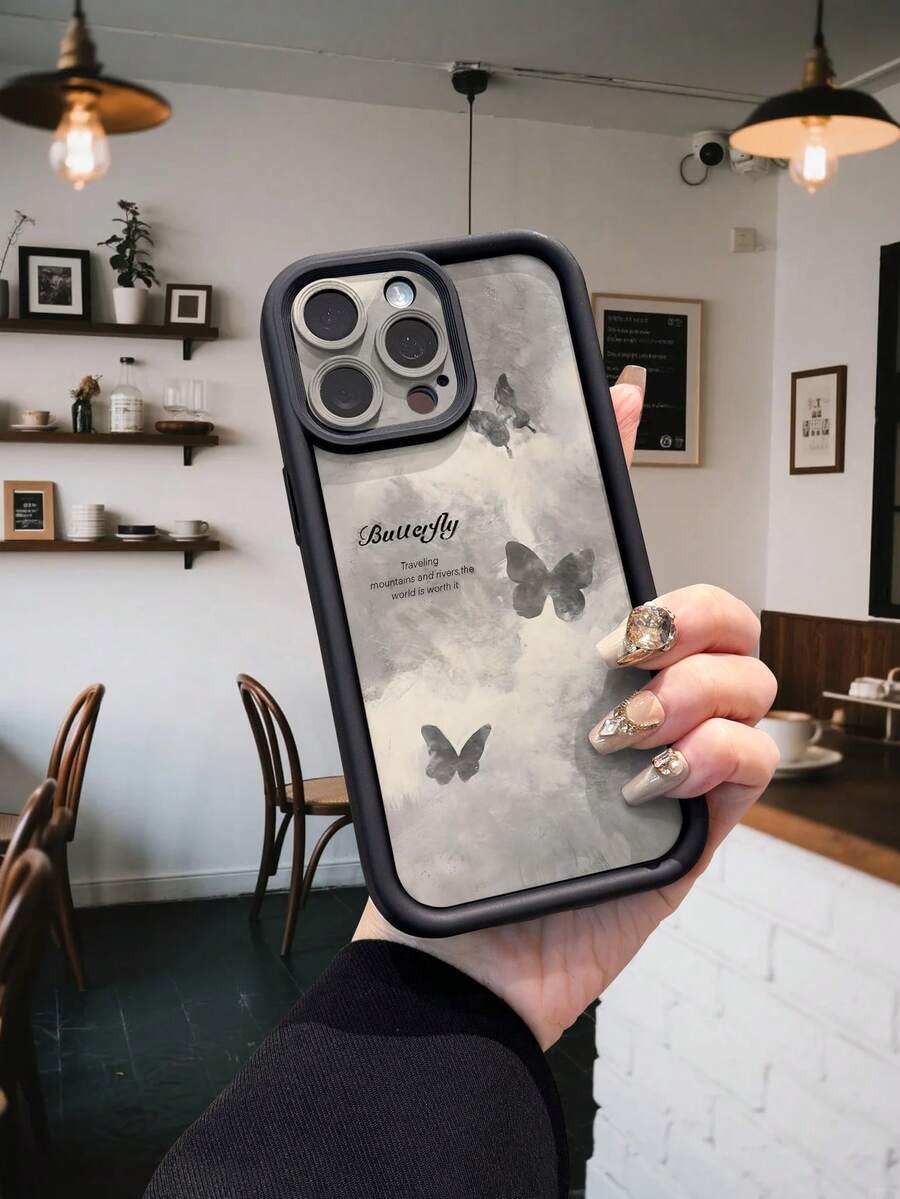 1 chiếc ốp lưng điện thoại cao cấp thời trang họa tiết bướm mờ màu đen, chất liệu đá obsidian, chống rơi và chống trượt, mẫu mới 2026, tương thích với các dòng 17 17 Pro 17 Pro Max Air 16 15 14 13 12 11 / S26 S25 S24 S23 / Redmi / OPPO / VIVO / HONOR - màu đen - Xem 1