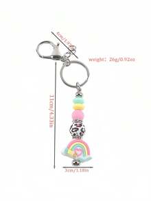 1pc Luxurious Macaron Color Block Beaded Keychain, Cute Rainbow Pendant, Graduation/Back To School Small Gift - Multicolor - View 9