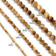 AAA级天然金色虎眼石珠，光滑圆形散珠，适合DIY首饰制作 - 可用于项链、手链、耳环 - 尺寸：4/6/8/10/12毫米 - 金色 - 查看 6