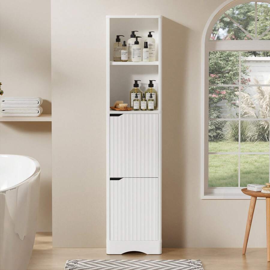 67" Tall Bathroom Organizer And Storage, Narrow Storage Cabinet With 2 Doors And 4 Shelves, Freestanding Floor Storage Unit,15.7" W X 11.8" D X 66.9" H - 白色 - 查看 1