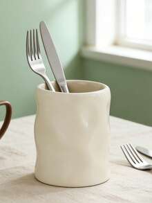 1pc A Multi-Purpose, Minimalist Solid-Color Tableware Storage Jar That Combines The Functions Of Beauty Product Storage And Decorative Ornament. It Also Features A Hand-Pinched, Spiral-Shaped Resin Makeup Brush Holder, Ins-Worthy, Asymmetric Shaped, High-End Office Decorative Pen Holder - Multicolor - View 6