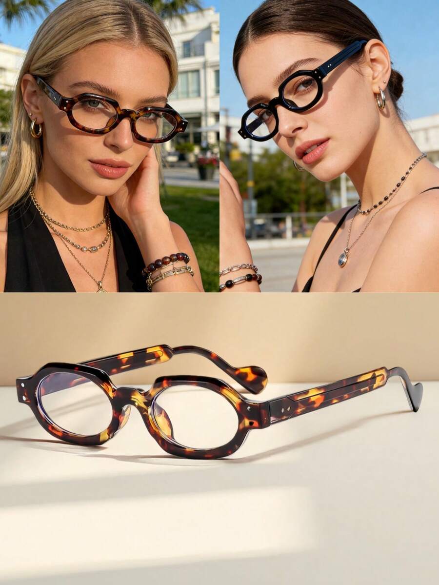 Un nuevo par de gafas ovaladas de montura pequeña, portátiles y para uso al aire libre, de estilo hongkonés, de alta gama, adecuadas para el trabajo de oficina, el uso de computadoras, teléfonos móviles y para e-sports. - transparente - Ver 1