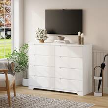 8 Drawer Dresser, 47" Wide White Dresser For Bedroom With Cut-Out Handles, Modern Wooden Chest Of Drawers With Anti-Tip Kit, For Living Room, Hallway, Entryway, Home Office, White - 白色 - 查看 4