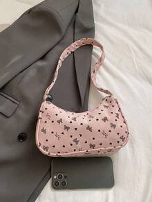 1 件纯色灯芯绒拉链时尚单肩包，情人节完美搭配秋季女装 - 粉色 - 查看 4