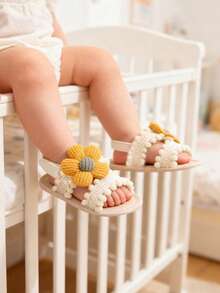 Infant Infant Girls Summer Sandals With Flower Soft Sole Newborn Toddler First Walker Crib Dress Shoes - Apricot - View 11