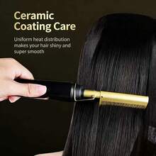 2-In-1 Electric Hair Straightener Brush, Dual Use Hair Straightener And Curler, Copper Color Heat-Resistant Shell, Suitable For Home Use And Gifts - Gold - View 3