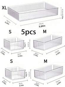 5件套透明塑料抽屉收纳盒，桌面化妆品收纳盒，透明梳妆台整理盒，优雅收纳盒，办公桌抽屉分隔收纳盒，适用于收纳化妆品、珠宝、厨房用品、卧室用品、浴室用品、办公用品等。 - 無色 - 查看 10