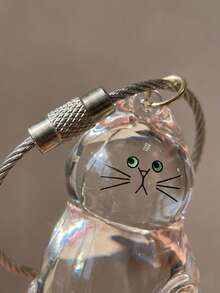 1pc Cute Transparent Glass Cat Keychain, Thick Tabby Kitten Bag Charm With Stylish Design, Creative Crystal Animal Keyring, Suitable For Decorating Car Keys, Backpacks And Wallets, A Sweet Gift For Cat Lovers - Multicolor - View 6