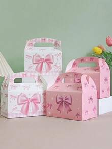 5/10/20pcs Children's Pink Bow Hand-Carried Boxes, Baby Birthday Party Candy & Cookie Packaging Boxes - Multicolor - View 1