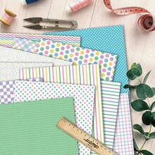 12张粉彩复活节主题剪贴簿纸 - 格子、线条和圆点设计，装饰工艺纸，适用于日记、折纸、卡片制作和派对装饰，剪贴簿用品 - 彩色 - 查看 4