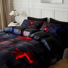 2/3pcs Futuristic Digital Grid Print Duvet Cover Set ( Not A Comforter, Not Filling )  For All Seasons, Available In Multiple Colors, In Four Sizes (Twin, Double, Queen, King) (1 Duvet Cover + 1/2 Pillowcase) Dorm Room Family Gift Room Decor - 紅藍 - 查看 7