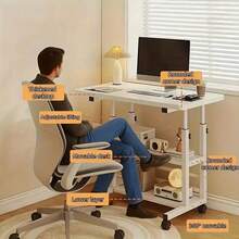 Adjustable Rolling Side Table Multifunctional Foldable Laptop Desk With Storage Shelf Sofa Side Table For Bedroom Living Room Height Adjustable Mobile Desk For Home Office Table Desktop Drafting Table - màu đen - Xem 5