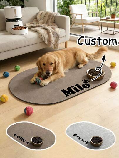 Personalized Absorbent Dog Bowl Mat, Dog Bowl Mat, Customizable Pet Name Dog Bowl Mat, Personalized Dog Bed Mat, Can Be Customized According To Your Dog's Name, Very Suitable For Protecting The Floor And Keeping The Feeding Area Clean, Holiday Atmosphere, Autumn Decor