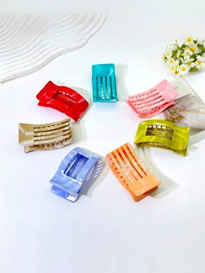 1pc/3pcs/6pcs Geometric Pattern Casual ABS Plastic 2026 New Square Hair Claw Clips, Sweet Hairpin For Beach, Travel, Party, Vacation, Back To School Season