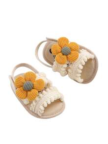 Infant Infant Girls Summer Sandals With Flower Soft Sole Newborn Toddler First Walker Crib Dress Shoes - Apricot - View 6
