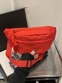 Túi đeo ngực/đeo hông bằng nylon dung tích lớn, phù hợp cho cả nam và nữ, dùng hàng ngày, thể thao, chạy bộ, du lịch, sử dụng thông thường, kiểu dáng tối giản và thời trang dành cho nữ. - Đỏ - Xem 2