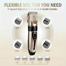 Electric Pet Grooming Kit For Cats And Dogs, USB Rechargeable Pet Electric Clipper Kit For Dogs, 4in 1 Low Noise Cordless Silent Claw Trimmer Nail Grinder, Clippers For Trimming Thick And Thin Hair, Pet Shaver For Small And Large Dogs And Cats. - 理髮器 + 4 把限位梳 - 查看 9