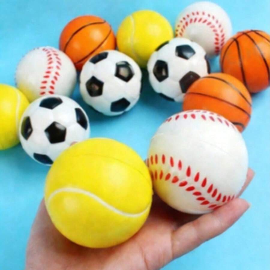 4/8/12个装实心泡沫足球、篮球、网球、棒球减压弹力球 - 彩色 - 查看 1