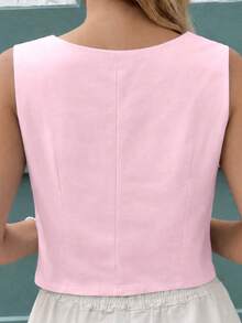 MICHELEE Colete Feminino Elegante com Decote em V e Fechamento por Botões - Rosa chiclete - Visão 6