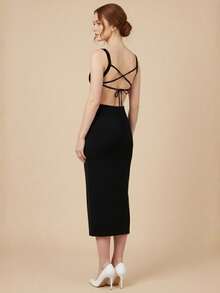 Vestido Midi Justo Detalhe Costas Aberta Natal e Ano Novo - Preto - Visão 4