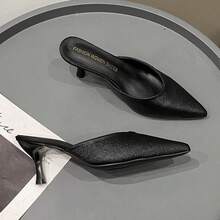 Women's Pointed Toe High Heel Slip-On Mule Sandals, Fairy Style, Spring New Arrival - Black - View 5