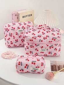 1件/套 红色樱桃图案大容量多功能化妆品收纳钱包包 便携式化妆刷收纳包 带拉链封口 可收纳口红、化妆刷、护肤品、手机、零钱、小物件 化妆包 化妆品收纳包 洗漱旅行包 - 彩色 - 查看 18