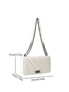 Herringbone Embroidered Twist Lock Small Square Shoulder Bag Crossbody Bag Chain Strap Women Handbag - White - View 11