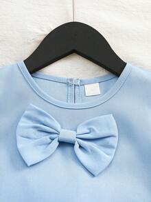 Summer Little Girl Fresh Light Blue Sleeveless Dress With Bowknot, Ruffled Hem, Sweet Princess Style - Baby Blue - View 3