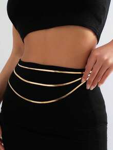 1pc Fashionable& Elegant Women Minimalist Layered Chain Belt For Dress Decoration Sexy Summer, School Fall, Autumn, Halloween - 金子 - 查看 2