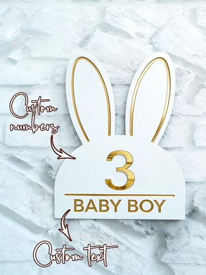 1pc Customized Easter Bunny Ear House Sign - Bunny Ear Shaped House Sign, Customizable With Name And House Number. Personalized Acrylic Plaque - Customizable Plaque, Address Plate And Commemorative Plate, Available In Gold And Silver Color, 3D Text Design - Suitable For Home Door Signs, Indoor And Outdoor Decor