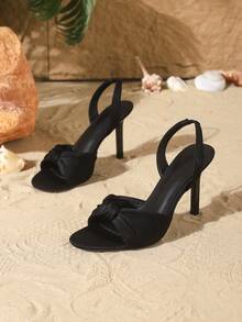Giày sandal cao gót mũi nhọn 9cm bằng satin cho nữ, giày cao gót thanh lịch với nơ trang trí, đa năng cho mặc hàng ngày, dự tiệc, hẹn hò, dạ hội, công sở. - màu đen - Xem 5