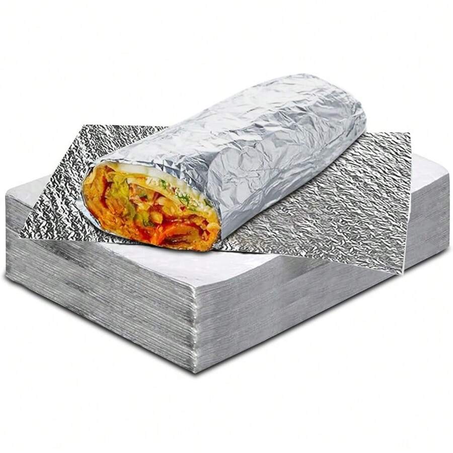50 Pack Aluminum Foil Sandwich Wrapping Paper Sheets 14 X 10.3 Inch Heavy Duty Insulation Foil Wrap For Food Storage Grilling BBQ Picnic Lunches Burritos Wraps And Leftovers Keep Warm Or Cold - 1 - View 1