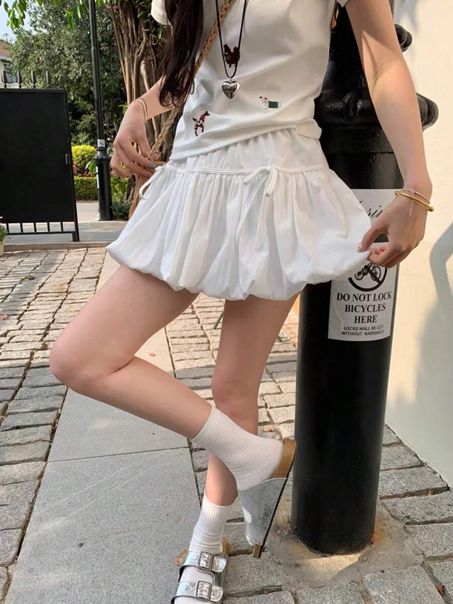 蓬蓬裙，女士夏季半身裙，云朵薄纱裙，白色春季半身裙 - 白色 - 查看 1
