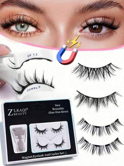 2对装开斋节磁性假睫毛，无需胶水即可轻松佩戴，小磁铁设计，佩戴舒适，适合派对、旅行、节日等场合，也是送给女性的礼物。
