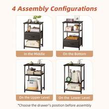 Tomnk 1 Or 2 Drawers End Table, Nightstand & Side Table With Fabric Drawers, End Table With PU Finish, Bedside Table, Living Room & Bedroom Furniture - 黑色 - 查看 5