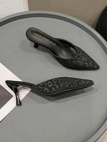 Women's Pointed Toe High Heel Slip-On Mule Sandals, Fairy Style, Spring New Arrival - Leopard Print Black - View 5