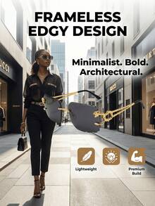 1 Pair Metal PC Frameless Leopard Head Fashion Glasses, Metal Fashion Asymmetrical Hollow Leg Fashion Glasses, Unisex High-End Makeup-Free Glasses - Gold - View 2