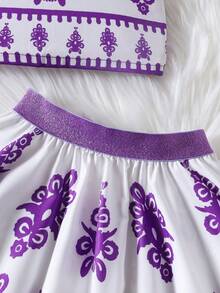 2pcs/Set Summer Camisole Top And Retro Printed Long Skirt - Purple - View 7