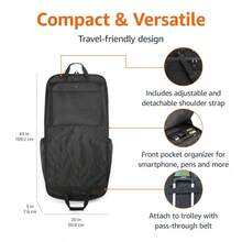 Basics Premium Travel Garment Bag With Shoulder Strap For Suits And Dresses, Trifold, 54 Cms, Black, Solid - MeshBlack - View 2