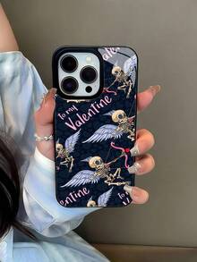 Estuche para teléfono con diseño de Cupido Esqueleto Compatible con estuches para teléfonos ,  17,  17 Pro,  16 Pro Max,  15 Pro Max,  14 y  13 Hecho de material de TPU, duradero, resistente a caídas y elegante Un regalo perfecto para familiares, amigos y seres queridos, y un excelente regalo para cumpleaños, San Valentín y Año Nuevo. - Negro - Ver 1