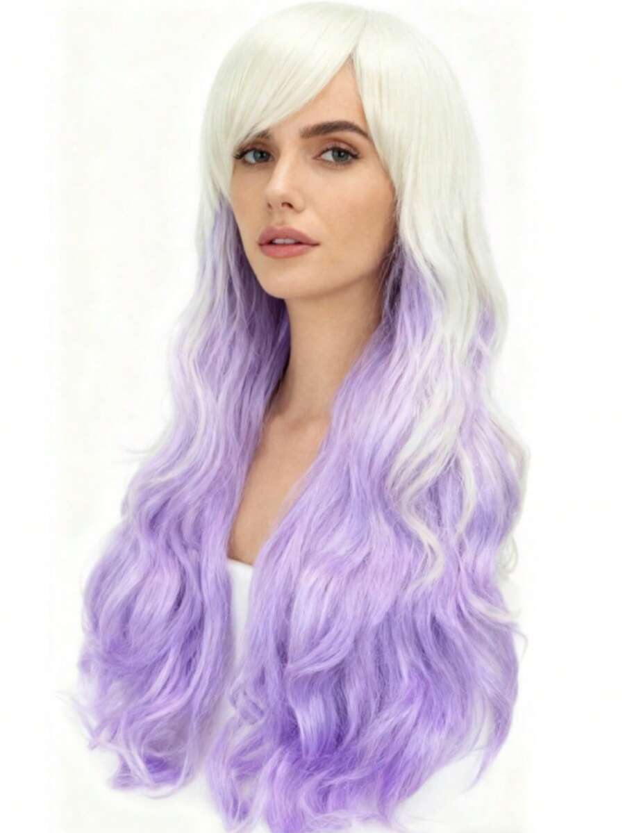 Purple And White Ombre Curly Wig For Brazilian Carnival - Roxo e branco - Xem 1