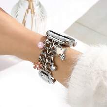 1pc Women's Minimalist High-End Pendant Zinc Alloy Stainless Steel Watch Band Suitable For 38/40/41mm 42mm(S10)/44/45/49mm 42mm(1/2/3/) Compatible With Apple Watch Bands Ultra/SE/10/9/8/7/6/5/4/3/2/1 - Silver - View 5