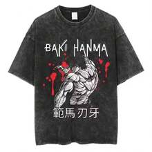 2025 New Men Women Anime Baki Printed Casual Fashion Loose Graphic Print T-Shirt Made Of Pure Cotton High-Quality Short-Sleeved - màu đen - Xem 1