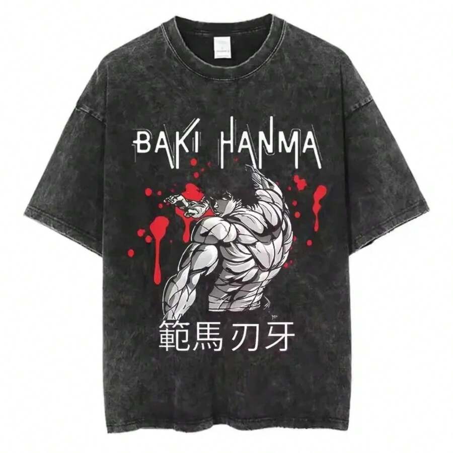 2025 New Men Women Anime Baki Printed Casual Fashion Loose Graphic Print T-Shirt Made Of Pure Cotton High-Quality Short-Sleeved - màu đen - Xem 1
