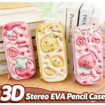 EVA材质铅笔盒，大容量文具笔盒，3D卡通创意设计，适合中小学生，也适合成人，生日礼物，铅笔袋，适合学校或办公室使用，超大容量，适合青少年和年轻人